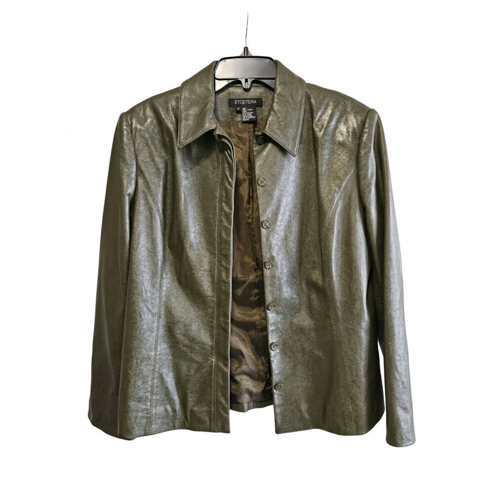 ETCETERA Tailored Genuine Leather Blazer Olive Green Jacket Size 8